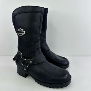 Harley Davidson Boots Black Amber Moto Motorcycle Goth Zip D85514 Size 7.5